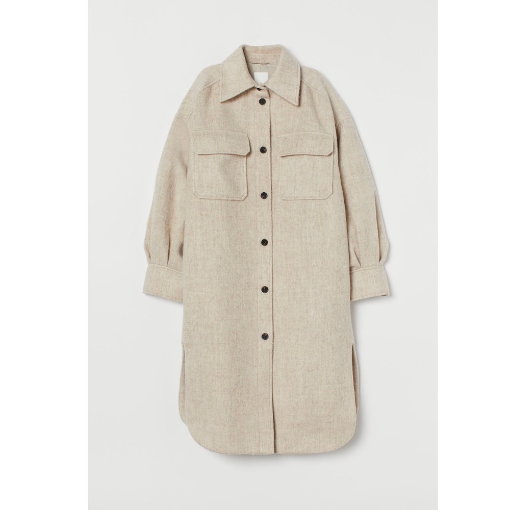 H&M Long Shirt Jacket LIGHT BEIGE COAT